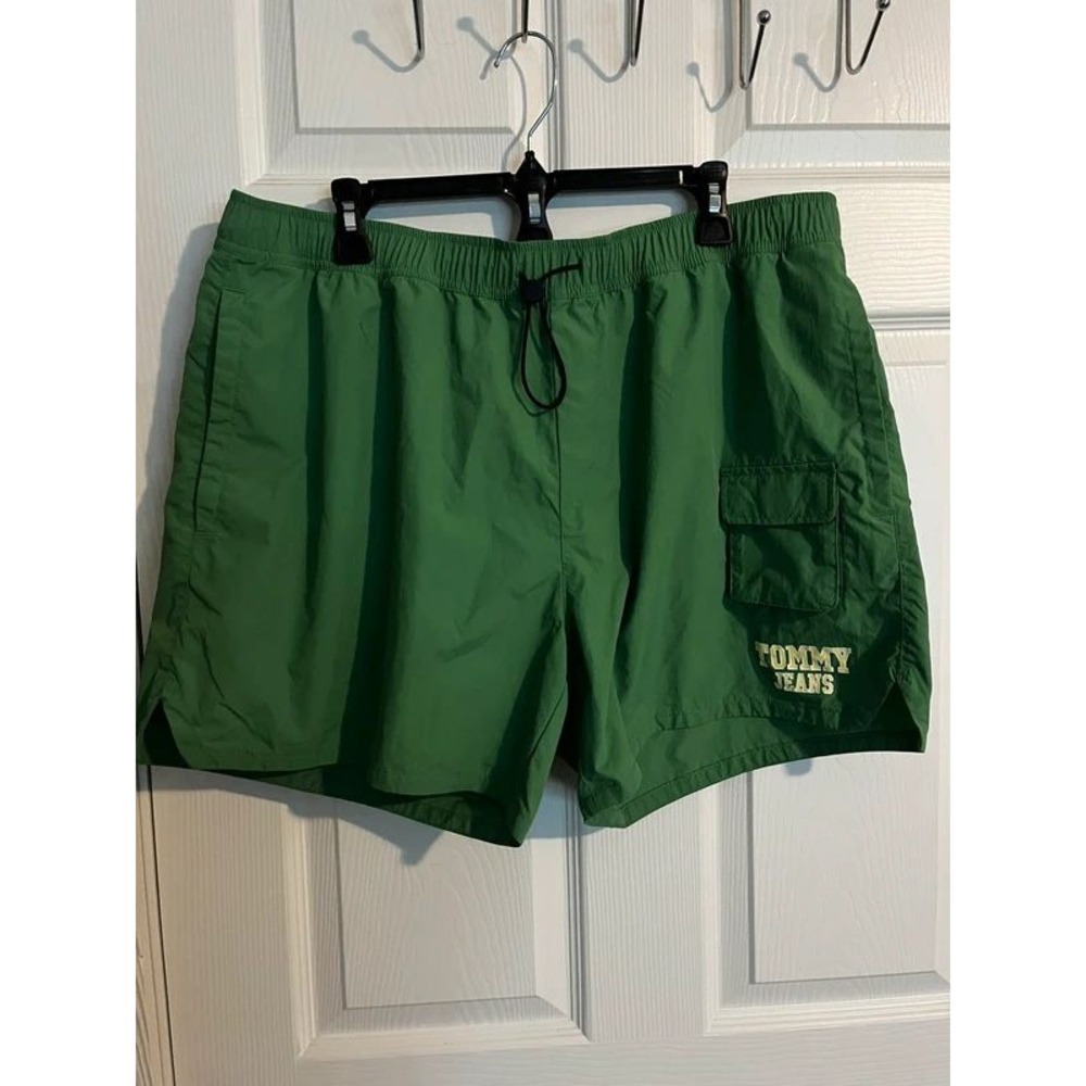 Tommy Jeans NWT Men's Lime Green Swim Trunks, Logo Cargo Pocket